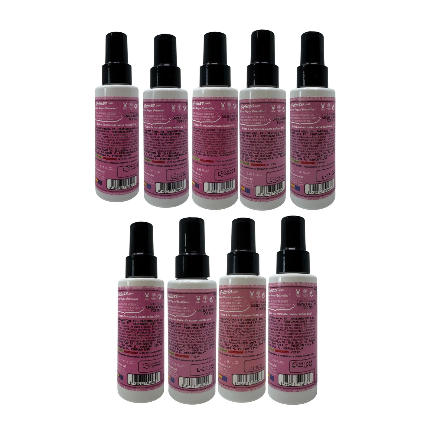 Perfume display for pets - 9 units x 100 ml (1 of each)