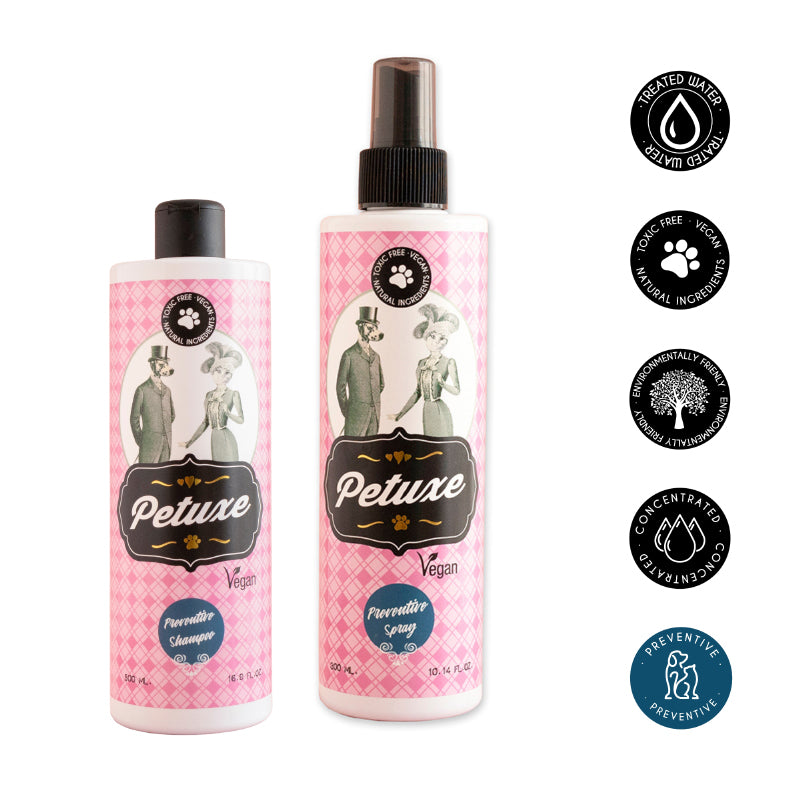 Preventive shampoo and spray pack for dogs and cats